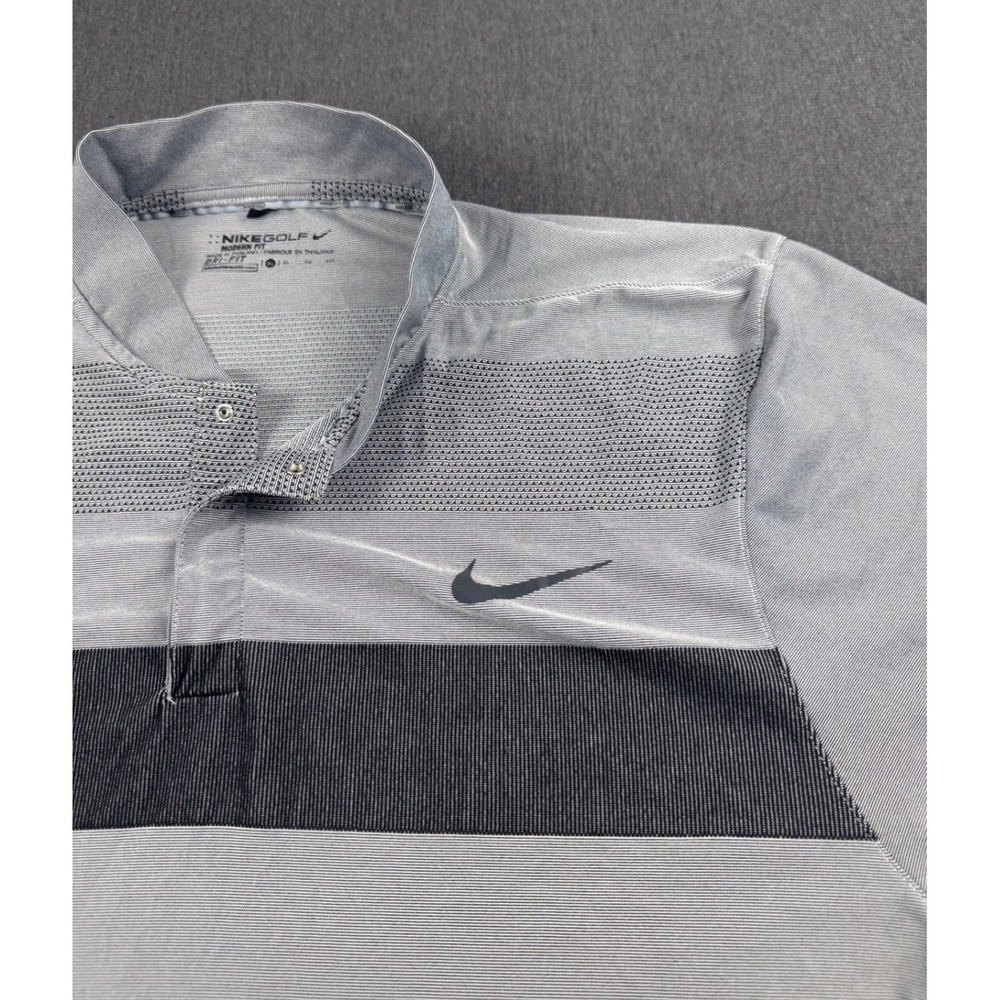 Nike Golf Dri-FIT Modern Fit‎ Polo Shirt Men's XL Gray Striped Short Sleeve